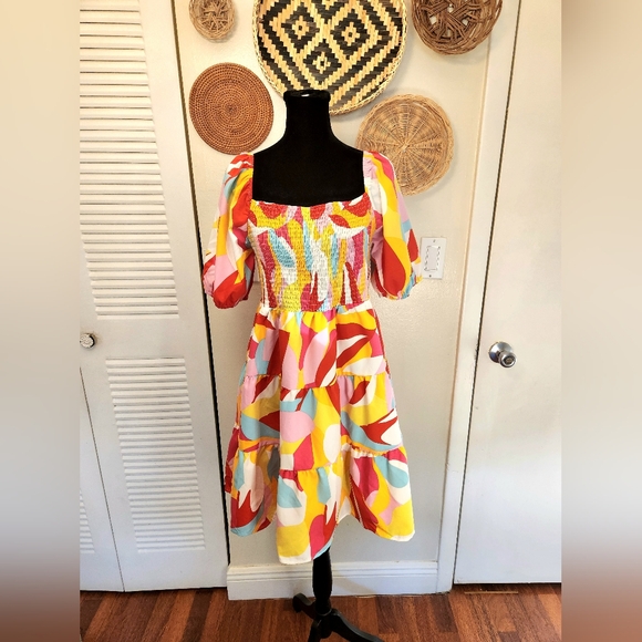 Multicolor Babydoll Tiered Mini Dress - Picture 8 of 10